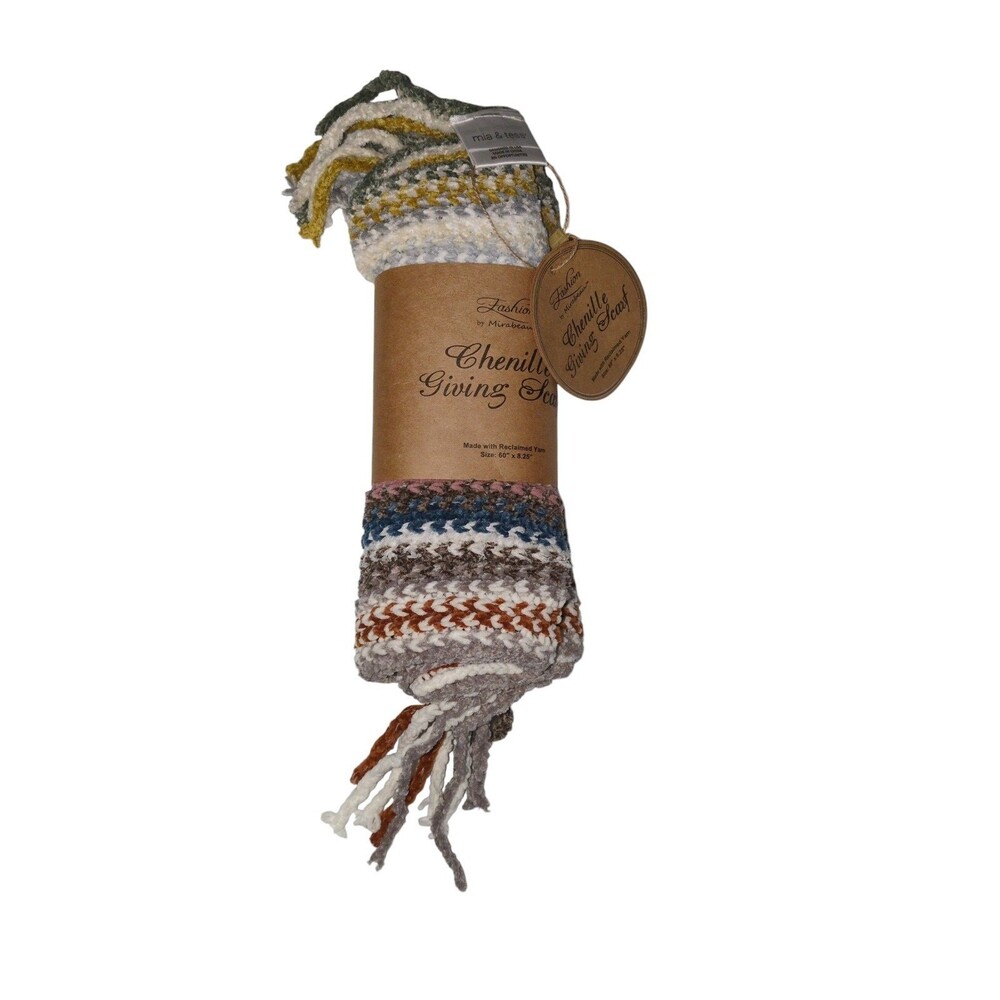 Fashion by Mirabeau Chenille Giving Scarf Reclaimed Yarn Knitted 60" x 8.25"
